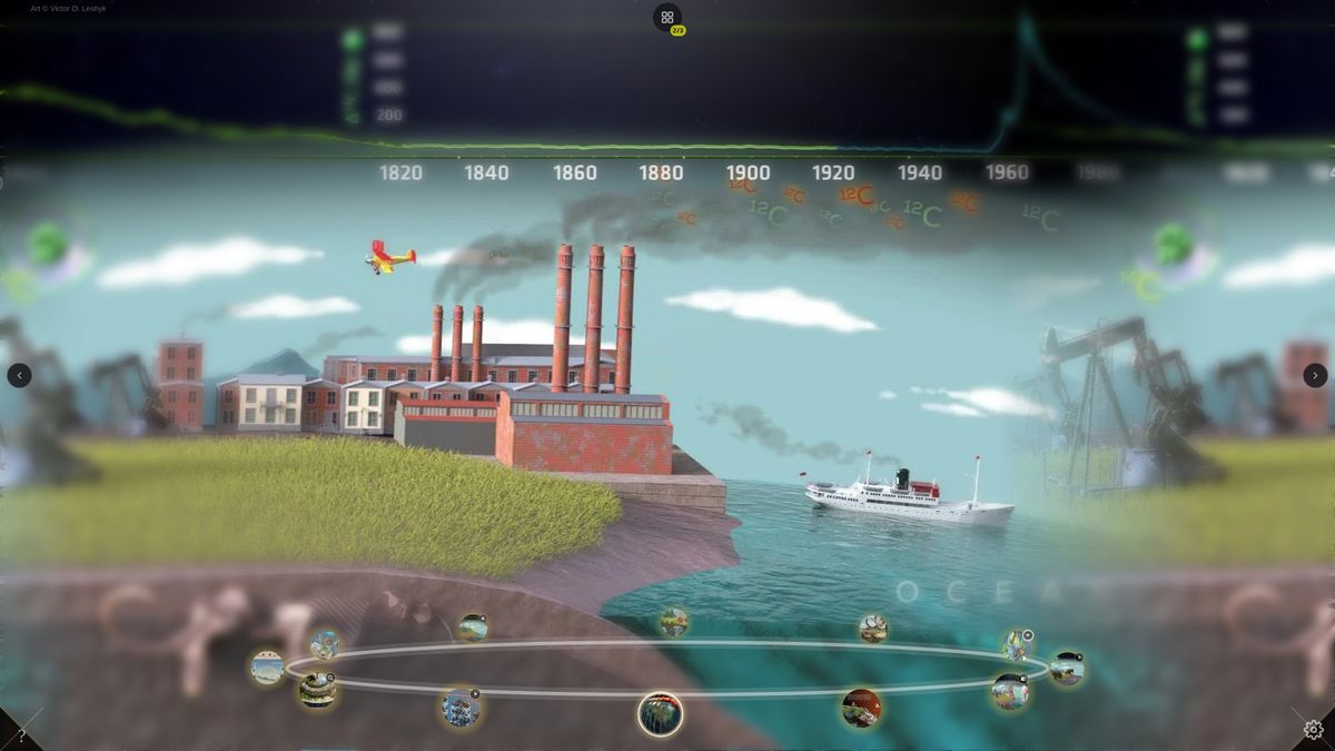 The carbon story&rsquo;s industrial age, smokestacks over the shore